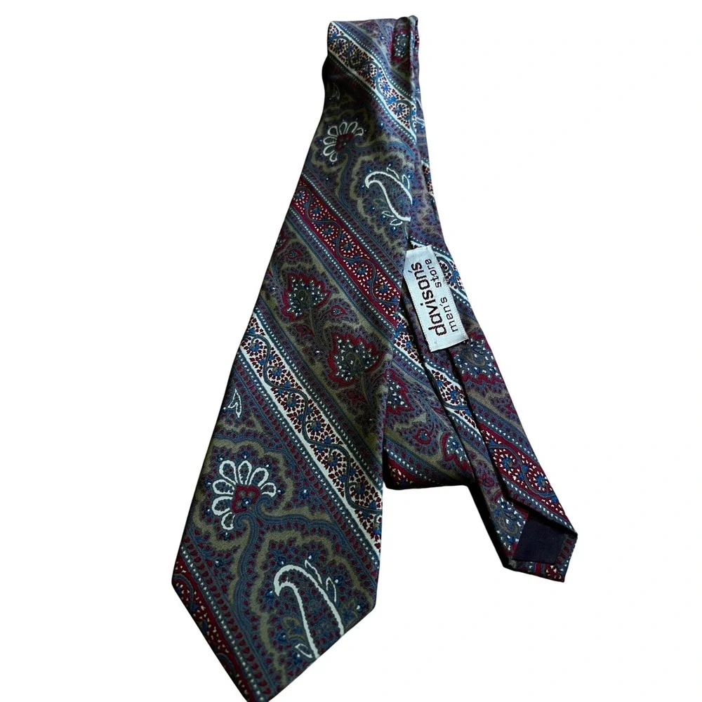 Davisons Walter Kelly Necktie Men Multicolor Vintage Paisley Stripe So Cool! EUC